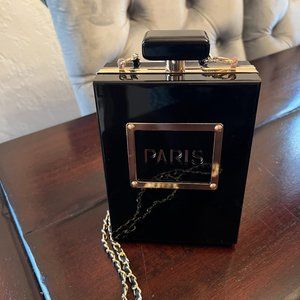Women's Acrylic Paris Perfume Shaped Black Bag Purses Clutch Evening Bags